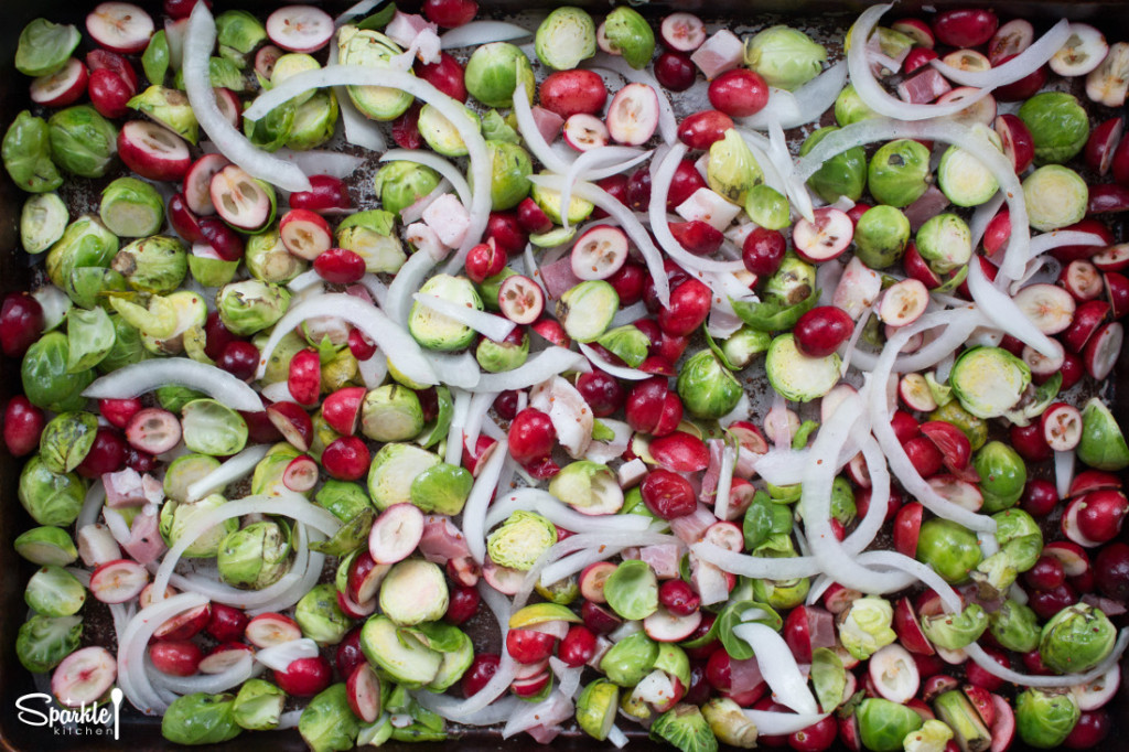 roasted brussels sprouts with cranberries & pancetta