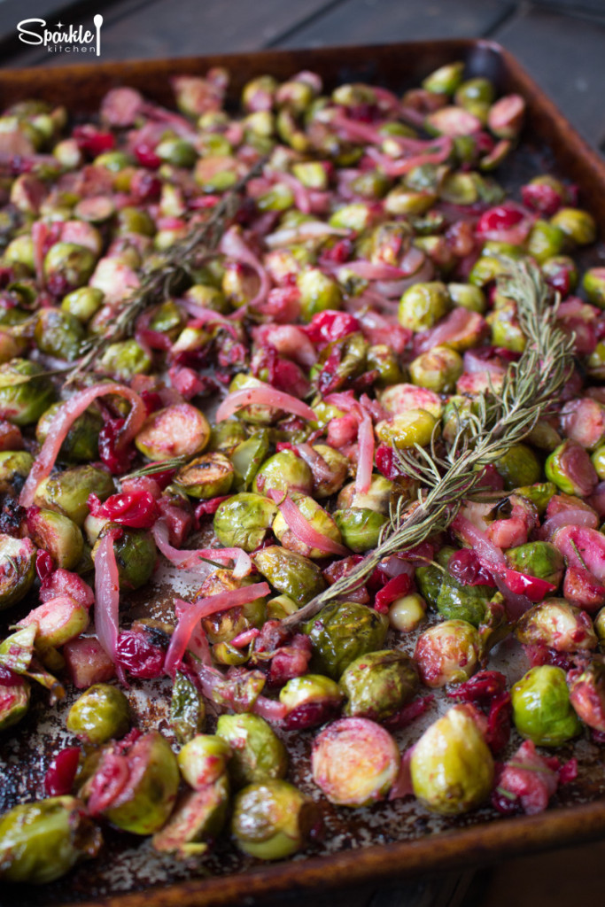 roasted brussels sprouts with cranberries & pancetta