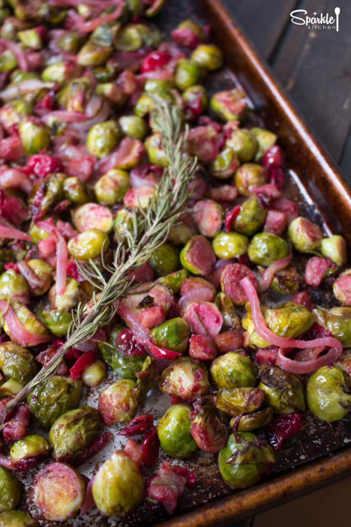 roasted brussels sprouts with cranberries & pancetta