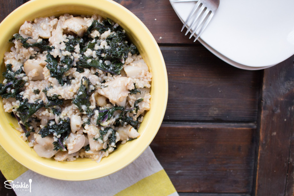 Jerusalem Artichokes and Braised Kale Rice Pilaf