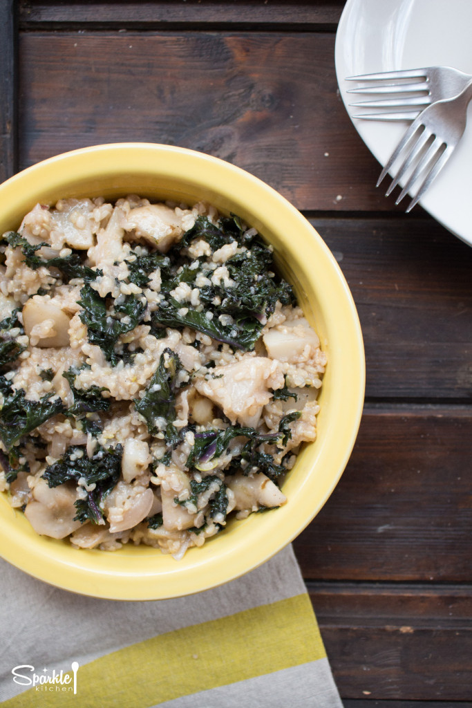 Jerusalem Artichokes and Braised Kale Rice Pilaf