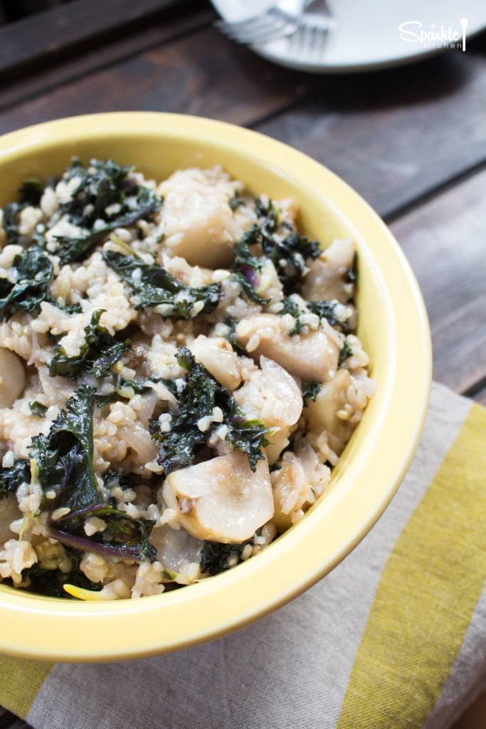 Jerusalem Artichokes and Braised Kale Rice Pilaf