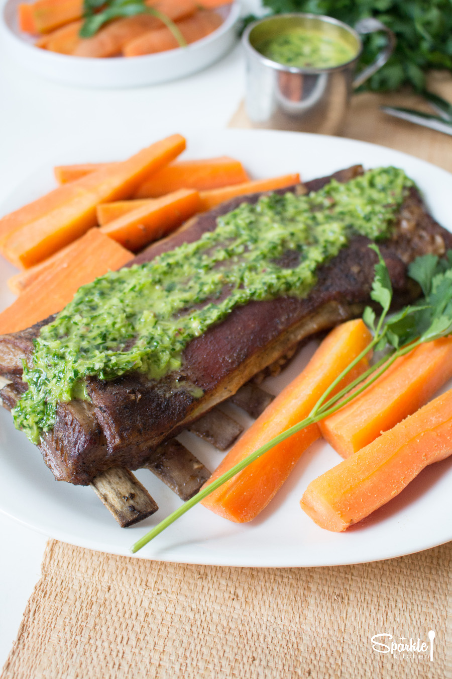 Roasted Lamb Riblets with Chimichurri Sauce