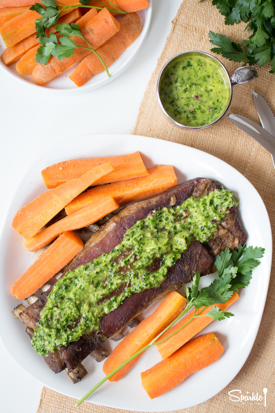 Roasted Lamb Riblets with Chimichurri Sauce