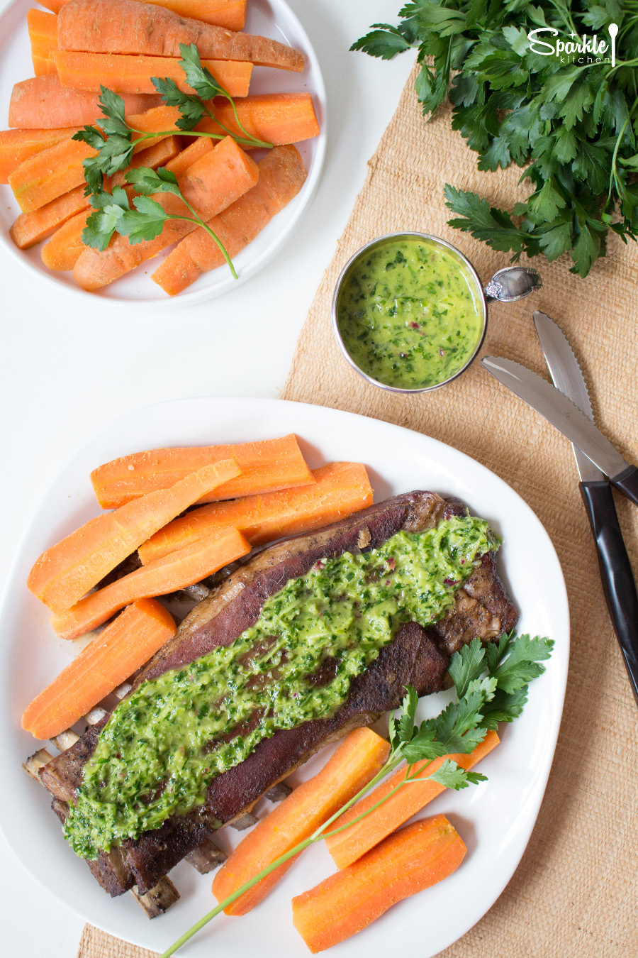 Roasted Lamb Riblets with Chimichurri Sauce