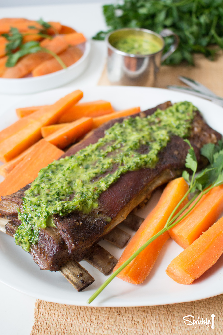 Roasted Lamb Riblets with Chimichurri Sauce