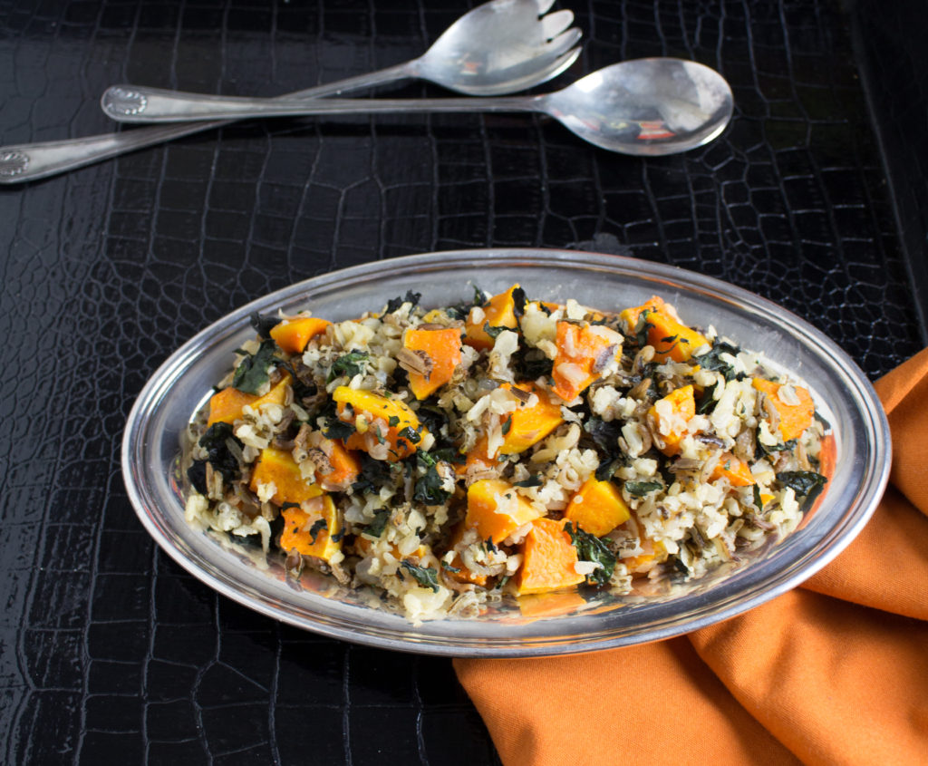 Roasted Butternut Squash Wild Rice with Crispy Chard 