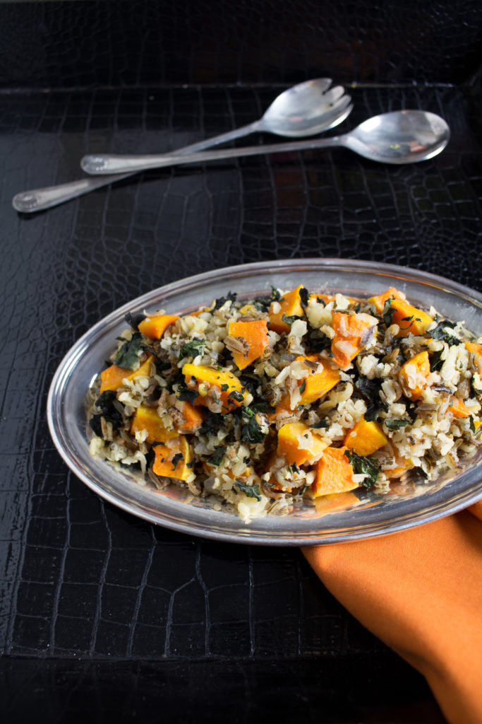Roasted Butternut Squash Wild Rice with Crispy Chard 