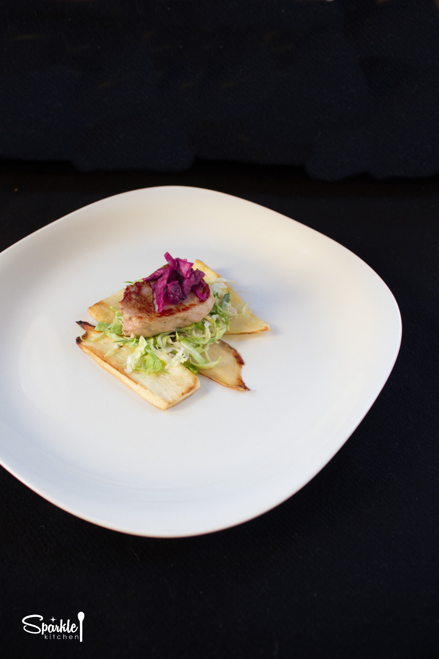 Pork Tenderloin, Pan-fried Parsnips & Shaved Brussels Sprouts